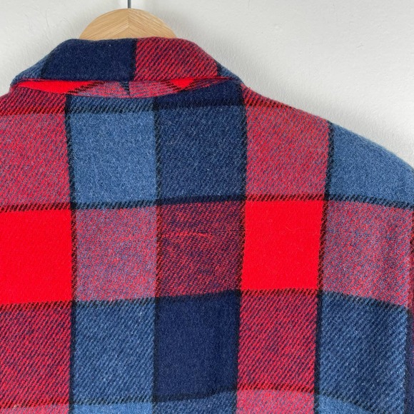 90s Plaid Wool Blazer Shacket Shirt Jacket Coat Blue Red Academia Preppy Size L - Picture 8 of 8